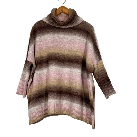 LOFT Oversized Turtleneck Sweater Ombre Sz M Pink Brown Dolman 3/4 Sleeve Soft - Picture 1 of 9